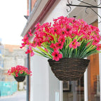 12 Bundles Artificial Flowers Outdoor UV Resistant Fake Flowers No Fade Faux Plastic Plants Garden Porch Window Box Decorating(Rose red)