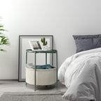 danpinera Round Side Table with Fabric Storage Basket, Metal Side Table Small Bedside Nightstand with Removable Tray for Living Room, Bedroom, Nursery, Dark Green