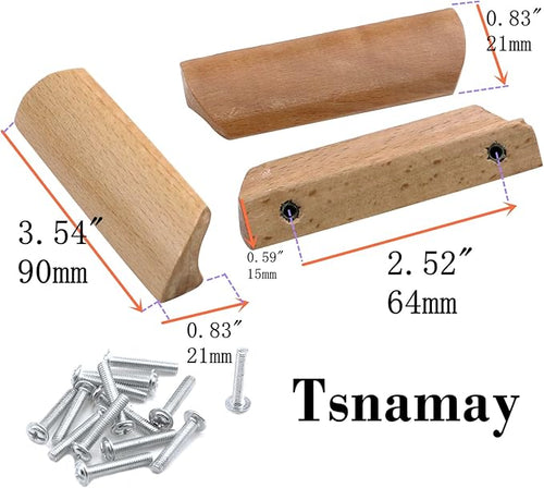10Pcs 3.54" Wood Solid Furniture Pulls Handles, Painted Smoothly Wooden Handles Cupboard Closet Drawer Handle Pull,Hole Dis.2.52"