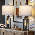 Farmhouse Table Lamps Set of 2, Vintage Living Room Lamps with 2 USB Ports, 3 Way Dimmable Touch Control Bedroom Lamp with 2 LED Nightlight, 23.5" Bedside Lamp for Nightstand Side End Table, Bronze