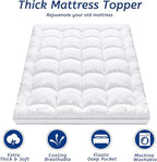 Queen Size Mattress Topper for Back Pain, Cooling Extra Thick Mattress Pad Cover with 8-21 inch Deep Pocket, Plush Pillow Top Mattress Topper Overfilled with Down Alternative, Queen Size, White