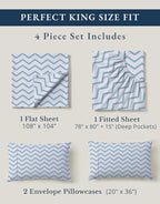 LANE LINEN 100% Organic Cotton Printed King Sheets, Soft & Comfy Percale Sheets Naturally Temperature Regulating Mercerized Cotton Fully Elasticized Printed King Bedding Set-Chevron