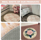 Round Boho Rug Scandinavian Cartoon Rainbows with Clouds Flowers and Stars in Pastel Area Linen Carpet Patio Hallway Runner Mat Pad Minimalist Home Decor for Living Room Outdoor, 3 ft