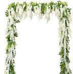 Wisteria Artificial Flowers Garland, 2Pcs Total 14.4ft Silk Faux Wisteria Vine Kit, Hanging Flower Plant for House Outdoor Garden Ceremony Outside Wedding Arch Floral Decor (2, White)