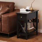 ChooChoo End Table, MDF Material Flip Top Narrow End Table with Drawer, Accent Small Side Table Nightstand for Living Room, Bedroom, and Small Spaces - Black