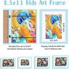 KINLINK 8.5x11 Kids Art Frames Set of 2, Solid Wood Kids Artwork Frames Changeable with Acrylic Front Opening Holds 150 Pictures, Art Frame for Kids Artwork with Mat or without Mat, Light Blue