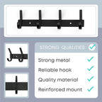 Matte Black Coat Rack Wall Mount – 12 Inch Stainless Steel Hook Rail with 4 Double Coat Hooks – Wall Mounted Entryway Organizer for Coats, Hats, Bags, Towels, Robes, Closet or Bathroom - 2 Pack