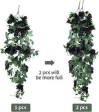 RECUTMS Hanging Flowers Black Artificial Rose Flower 2PCS 3.3Ft for Outdoors with 30 LED Fairy String Lights Fake Indoor Wall Wedding (Black)