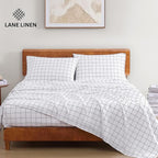 LANE LINEN 100% Organic Cotton Sheets RV Queen, 4-Piece Bed Sheets Short Queen Size Cotton, Luxury Sheets, Percale Weave,Breathable Bed Sheets RV Queen Size Deep Pockets Fits Upto 15" - Windowpane