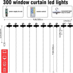 Dazzle Bright Curtain String Lights, 300 LED 9.8ft x 9.8ft 8 Lighting Modes Fairy Lights USB Powered, Waterproof Lights for Christmas Party Wedding Outdoor Indoor Wall Decorations (White)