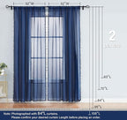 Treatmentex Pompom Sheer Window Curtains for Boy's Bedroom Guest Room Navy Blue Slub Textured Sheer Drapes for Window Office 108" Length, 52" w x 2 Pack Rod Pocket