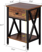 VECELO Nightstands Set of 2, Modern Bedside End Tables, Night Stands with Drawer and Storage Shelf for Living Room Bedroom, Industrial Metal Frame