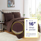 King Size Comforter Set with Sheets - 7-Piece Bedding Collection - 1 Comforter, 1 Fitted Sheet, 1 Flat, 4 Pillowcases - Deep Pocket - Soft & Premium Quality - Ideal for All Seasons, Chocolate Brown