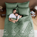 HEVUMYI Sage Green Queen Comforter Set - 7-Piece All Season Bed in a Bag Queen, Ultra Soft Bedding Set with Comforter, Flat Sheet, Fitted Sheet, Pillowcases, Pillow Shams, Sage Green