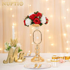 NUPTIO Pcs of 2 Fake Flower Ball Arrangement Bouquet,15 Heads Plastic Roses with Base, Suitable for Our Store's Wedding Centerpiece Flower Rack for Parties Valentine's Day Home Décor (Red & White)