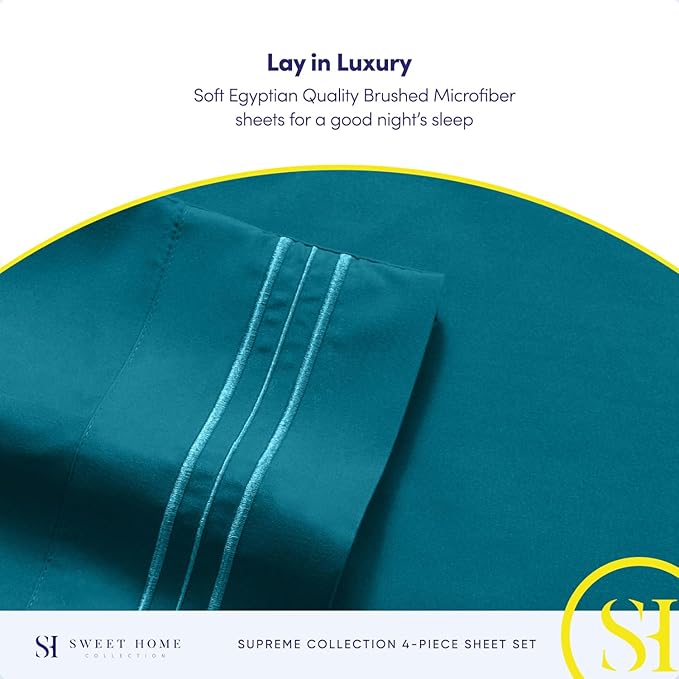 King Size Sheets - Breathable Luxury Bed Sheets with Full Elastic & Secure Corner Straps Built In - 1800 Supreme Collection Extra Soft Deep Pocket Bedding, Sheet Set, EXTRA DEEP pocket - King, Teal