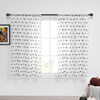 MYSKY HOME Black Pom Pom Curtains Halloween Nursery Curtains for Girls Bedroom 63 Inch Length Long Window White Sheer Curtains for Kids Room Rod Pocket Farmhouse Window Drapes 2 Sets 52" x 63"