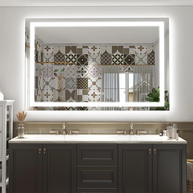LED Mirror for Bathroom 55x30, Dimmable Lighted Vanity Mirror with Lights for Wall, Anti-Fog, Tempered Glass, ETL Listed (Backlit + Front Lights)