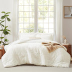 CozyLux Queen Comforter Set Ivory Seersucker 7 Pieces Bed in a Bag Queen Comforter Set with Sheets, Luxury Soft Bedding Set with Down Alternative Comforter, Sheets, Pillowcases & Shams for All Seasons