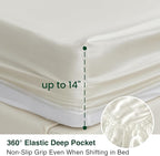 Love's cabin Full Size Satin Sheet Sets - 4 Piece Ivory Silky Sheet Set Full with Deep Pocket, Luxury Silk Feel Bed Sheets Full Bedding Set (1 Flat Sheet,1 Fitted Sheet,2 Pillow Cases)