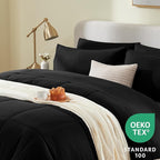 CozyLux King Size Comforter Set Black, 7 Pieces Bed in a Bag, Black Comforter King Size, All Season Bedding Sets with Stitch Quilted Comforter, Flat Sheet, Fitted Sheet, Pillowcases