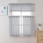 Chyhomenyc Sheer Valances for Windows 2 Pack, Small Window Curtains for Living Room Bathroom Cafe Laundry Basement, Modern Top Dual Rod Pocket Voile Curtain, 42W x 18L inches, Light Grey