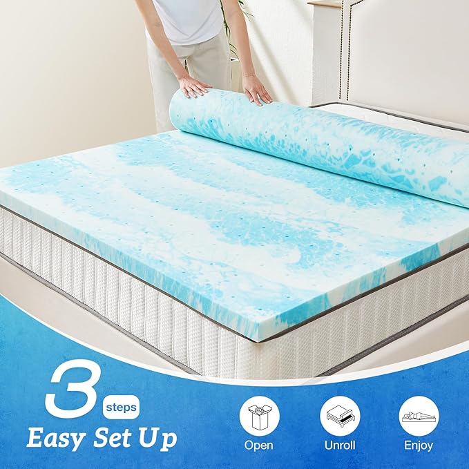 Sweetcrispy Mattress Topper Twin XL, 4 Inch Thick Memory Foam Gel Infused Cooling Toppers Pad for Twin XL Size Bed, Sleeper Sofa, RV, Camper, CertiPUR US Certified, Ventilated and Breathable