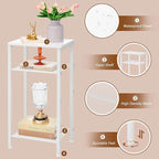 Hoctieon 3 Tier End Table, Telephone Table, Narrow Side Table with Storage, Nightstand for Small Spaces, Metal Frame, for Living Room, Bedroom, Sofa Couch, Hall, Easy Assembly, White