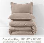 Litanika Light Coffee Comforters Oversized King Size, 3 Pieces Lightweight Solid Bedding Comforter Set, All Season Fluffy Bed Set (120x98In Comforter & 2 Pillowcases)