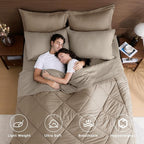 HEVUMYI Khaki & Linen Queen Comforter Set - 7-Piece All Season Bed in a Bag Queen, Ultra Soft Bedding Set with Comforter, Flat Sheet, Fitted Sheet, Pillowcases, Pillow Shams