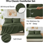 CozyLux Full Size Comforter Sets Olive Green - 7 Pieces Bed in a Bag Full, Luxury Soft Bed Set for All Seasons, Bedding Set with Down Alternative Comforter, Sheets, Pillowcases & Shams