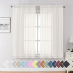 Aiyufeng Ivory Kitchen Sheer Curtains 63 inch Length 2 Panels, Rod Pocket Light Weight Soft Curtain Sheers, Voile Sheer Drapes for Basement Kitchen or Small Window Curtains, Each is 40W x 63L