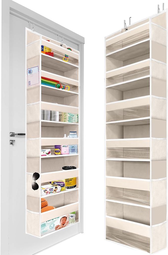 HOMELUX THEORY 1 PC Heavy Duty Over the Door Organizer 55x14x6.7, 6 Large Front & 12 Side Pockets, Hanging Storage Closet Door Organizer for Bedroom, Bathroom and Baby Nursery Storage (Ivory)