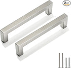 Cabinet Pulls Brushed Nickel Cabinet Handles Square Drawer Pulls, 2 Pack 5 Inch Stainless Steel Kitchen Door Cupboard Cabinet Handles, Cabinet Hardware Drawer Handles, 128mm Hole Centers