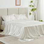 Love's cabin Twin XL Satin Sheet Sets - 3 Piece Ivory Silky Bed Sheets with Deep Pockets, Luxury Silk Feel Satin Sheet Set Twin XL (1 Flat Sheet,1 Fitted Sheet,1 Pillow case)