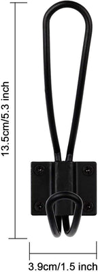 Rustic Entryway Hooks | 10 Pack of Black Wall Mounted Vintage Double Coat Hangers with Large Metal Screws Included