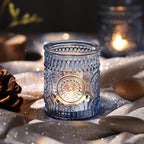DARJEN Blue Votive Candle Holders Set of 36- Glass Candle Holders Bulk for Tea Light Candle, Embossed Candle Votives for Wedding Centerpiece, Living Room & Home Table Decor