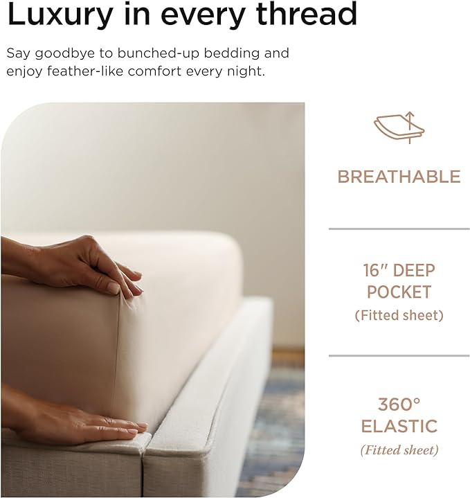 Threadmill Luxury 800 Thread Count Queen 100% Cotton Sheets - Light Beige Sateen Weave Bed-Sheets, Better Than Egyptian Cotton,4 Pc Solid Soft Bedding Set, Fits 16" Deep Pocket