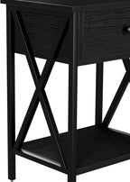 VECELO Nightstands Set of 2, Modern Bedside End Tables, Night Stands with Drawer and Storage Shelf for Living Room Bedroom, Industrial Metal Frame