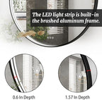 24 Inch Round LED Bathroom Mirror, Black Metal Framed Lighted Mirror for Bathroom, Wall Mouted LED Vanity Mirror with Lights, 3 Colors and Stepless Dimmable, Anti-Fog, Memory