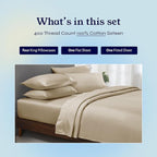 California Design Den 6 Piece King Size Sheets Set with 4 Pillowcases - Soft 400 Thread Count Sateen, 100% Cotton Sheets King Size with Deep Pockets, Cool and Durable Bedding Set - Beige (Golden Tone)