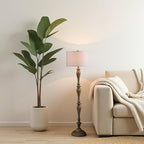 Design Floor Lamp Reading Light with Linen Shade, 61.5" Resin Farmhouse Floor Lamp, Vintage Standing Lamp for Living Room Bedroom Office (Brown 2 Packs)