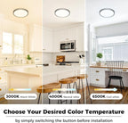zemty 2Pack LED Ceiling Light Fixture 6.5 Inch, 12W 1200lm Ceiling Mount Light Fixtures, Adjustable 3000K 4000K 6500K, Round Flat Ceiling Lamp for Bathroom Closet Hallway Laundry (Black)