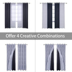 BONZER Mix and Match Curtains - 2 Pieces Branch Print Sheer Curtains and 2 Pieces Blackout Curtains for Bedroom Living Room Grommet Window Drapes, 54x108 Inch/Panel, Grey Dark, Set of 4 Panels