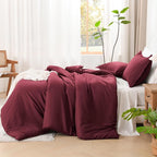 Litanika Burgundy Red Comforter Set King Size, 3 Pieces Lightweight Solid Bedding Comforter Set, All Season Fluffy Bed Set (104x90In Comforter & 2 Pillowcases)