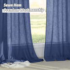 RYB HOME Semi Sheer Curtains - Linen Textured Sheer Light Glare Filter Extra Long Curtains Backdrop for Living Room Patio Door French Door Wall Decor, Navy Blue, 52 x 120 in per Panel, 1 Pair