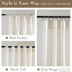 RYB HOME Ivory Sheer Curtains for Living Room, Linen Blend Filter Sunlight Glare Vertical Luxury for Bedroom Dining Office Window, Rod Pocket & Back Tab, W52 x L90, 2 Panels