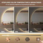 Half Moon Mirrors for Wall, 48"×24" LED Bathroom Mirrors with Lights-Touch Switch Backlit Bathroom Mirror-3 Colors-Dimmable Brightness,Anti-Fog, Memory, ETL Certified