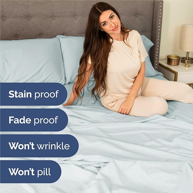 Queen Sheets Set 6 Piece - Bed Sheets Queen Size - Soft Hotel Luxury Bedding - Cooling, Comfy & Breathable - 1 Flat, 1 Fitted & 4 Pillowcases w/ Deep Pockets - Wrinkle Resistant & Fade Free - Ice Blue