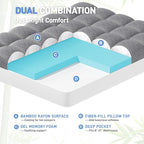 Dual Layer 3 Inch Memory Foam Mattress Topper California King Size, 2 Inch Cooling Gel Memory Foam Plus 1 Inch Pillow Top Mattress Pad Cover, with 8-21 Inch Deep Pocket, Grey